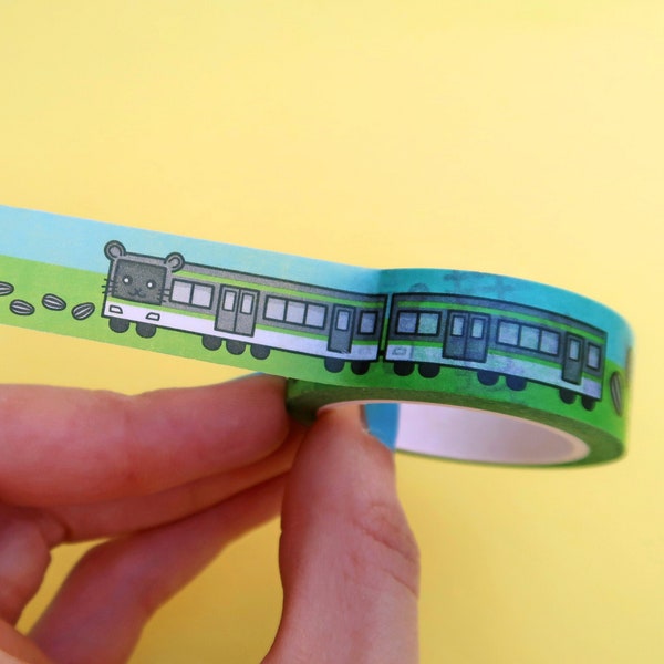 Ruban adhésif Washi Line Hamanote - Ruban adhésif pour train de hamster mignon - Masking Tape - Ruban adhésif déco - Journal / Scrapbook / Artisanat - Kawaii - Trains japonais