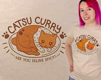 Katsu Curry T-Shirt - Funny Japan T-Shirts - Unisex, Mens & Womens Kawaii Clothing - Japanese Food / Cat Gifts - Japan - Cute Graphic Tees