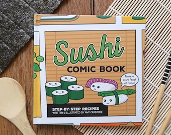 Sushi Comic Book - Japanese Sushi Recipe Book - Cute Japanese Gift - Kawaii - How to Make Sushi - Japan Gifts - Cookery Book - Making Sushi