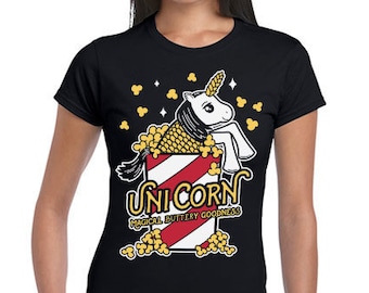 T-shirt licornes - Pour femmes et hommes - Pop-corn + licornes - Jeux de mots - T-shirts rigolos - T-shirt noir - T-shirts mignons - Cadeaux licornes