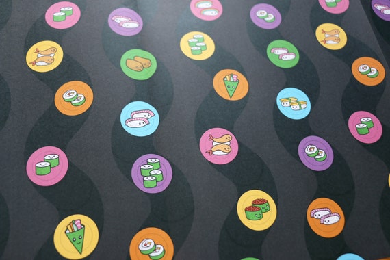 Sushi Wrapping Paper - Kawaii / Cute Gift Wrap with Colourful Japanese Sushi Pattern - Birthday / Anniversary / Thank you Gift