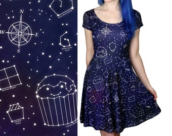 Starry Night Dress - Size 6 - 20 - Galaxy / Space / Stars Skater Dress - Party Dress - Cute Dresses - Alternative Clothing - Celestial
