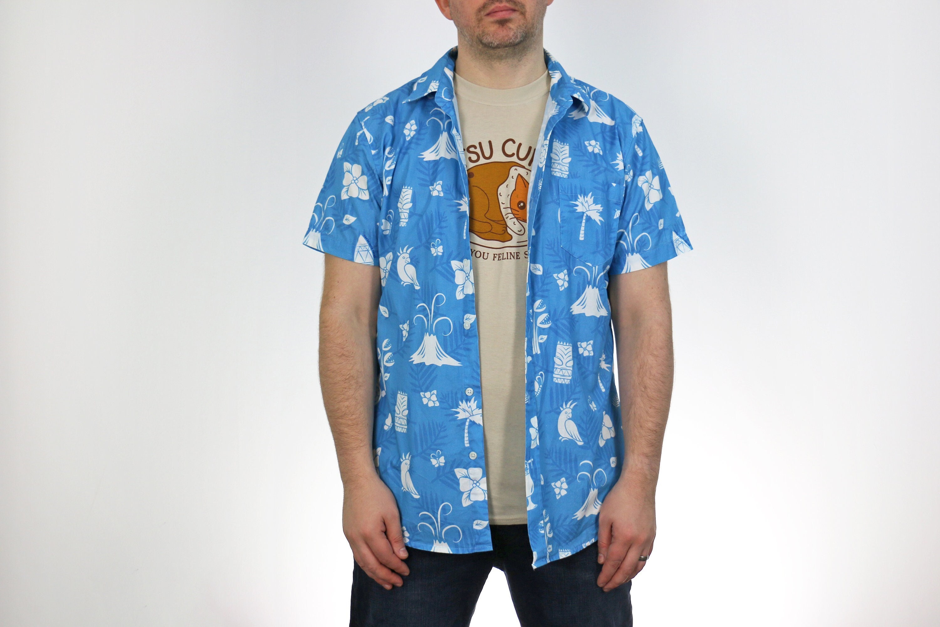  Fuck Letter Pattern Men Hawaiian Shirt Short Sleeve