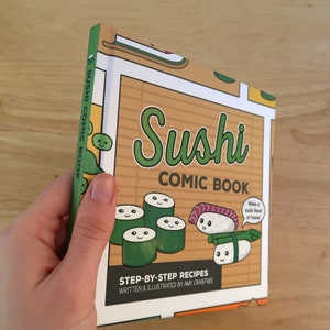 How to Make Sushi Recipe Comic Book Gift Set inc. Japanese chopsticks & sushi rolling mat Cute Sushi Gift Japan Gift Sushi making set zdjęcie 5