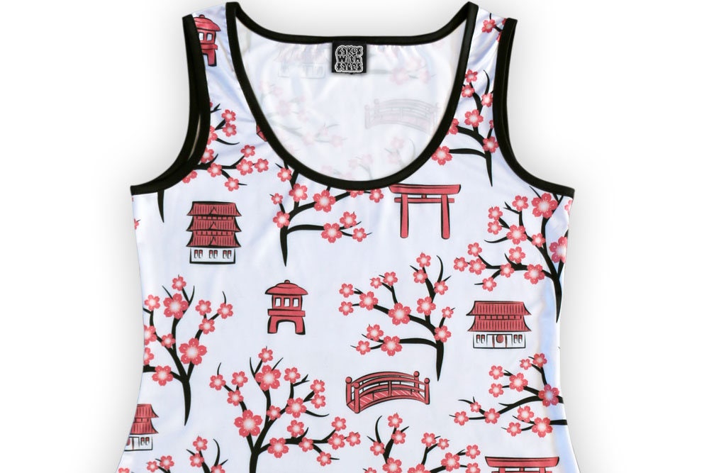 Japanese Clothing Japan Gifts Sleeveless Top for Women Clothing Womens Clothing Tops & Tees Tunics Floral Sakura / Cherry Blossom Dress Size 6-20 Magical Kyoto Tunic 