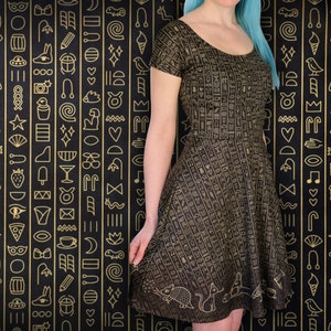 Egypt Dress: &quot;The Party of Your Afterlife&quot; - Ancient Egyptian - Hieroglyphics Skater Dress - Gothic / Alternative Dress for Women