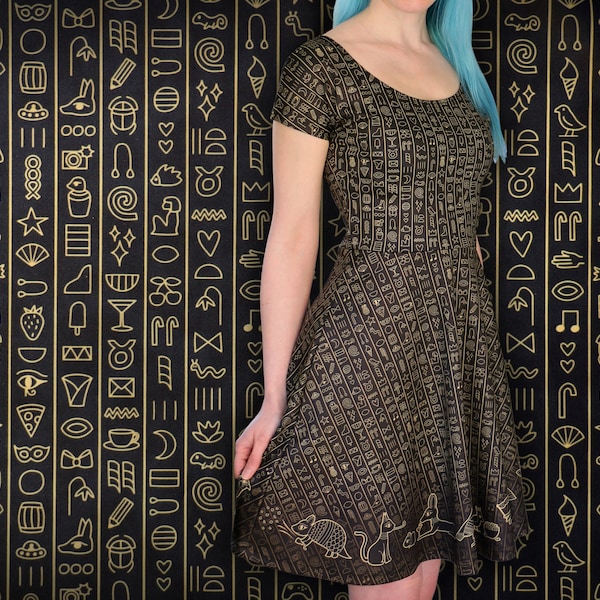 Egypt Dress: "The Party of Your Afterlife" - Ancient Egyptian - Hieroglyphics Skater Dress - Gothic / Alternative Dress for Women