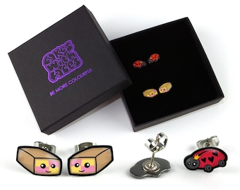 Cute Earrings Gift Set - SAMPLE SALE Ladybird / Ladybug & Battenberg Cake Earrings - Kawaii Accessories - Cute Jewellery / Jewelry