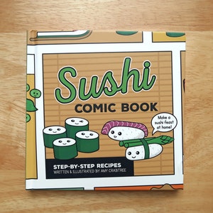 How to Make Sushi Recipe Comic Book Gift Set inc. Japanese chopsticks & sushi rolling mat Cute Sushi Gift Japan Gift Sushi making set zdjęcie 8