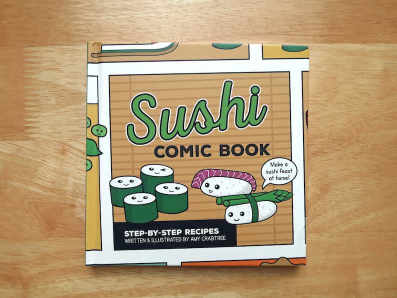 How to Make Sushi Recipe Comic Book Gift Set inc. Japanese chopsticks & sushi rolling mat Cute Sushi Gift Japan Gift Sushi making set image 8