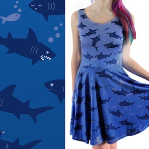 Shark Attack Dress - Size 6 to 20 - Blue Skater Dress - Shark Dress for Women - Sharks - Cute Fashion - Ocean / Fish Dress - Kawaii Clothing