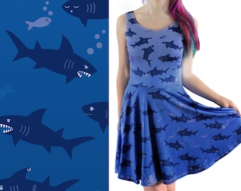 Shark Attack Dress - Size 6 to 20 - Blue Skater Dress - Shark Dress for Women - Sharks - Cute Fashion - Ocean / Fish Dress - Kawaii Clothing