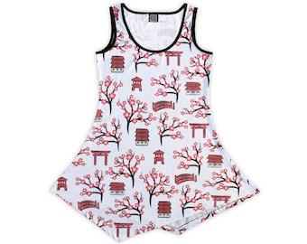 Túnica mágica de Kioto - Top sin mangas para mujer - Ropa japonesa - Tallas 6-20 - Regalos japoneses - Vestido floral de sakura/flor de cerezo