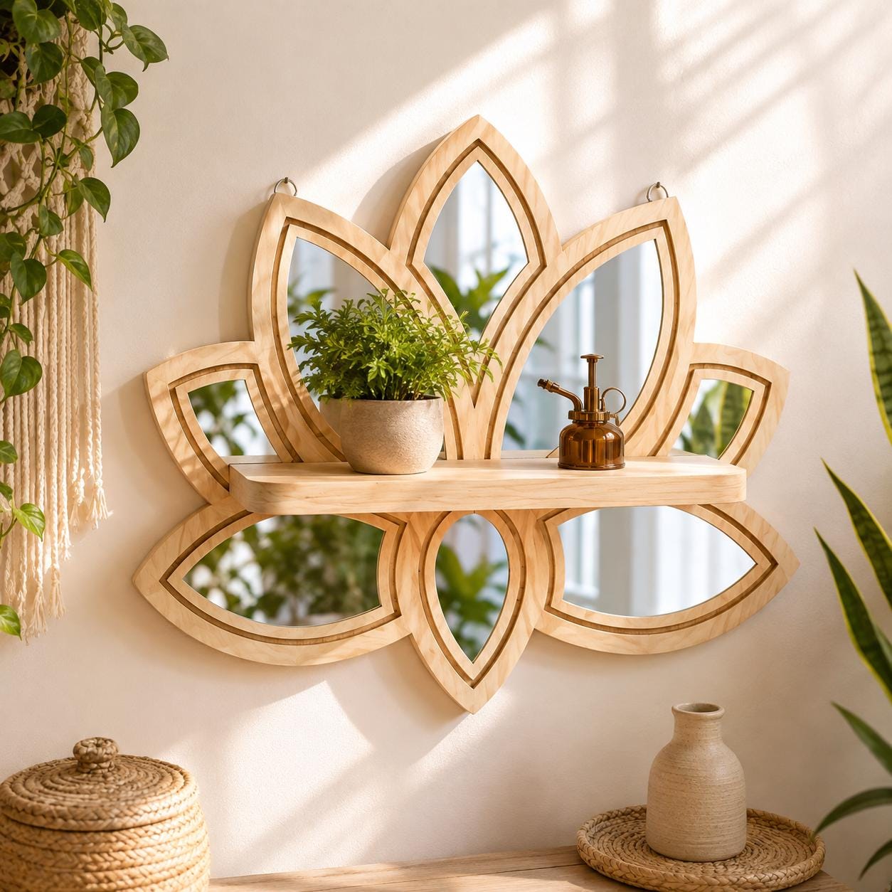 Wooden Framed Mirror With Flowers - Etsy