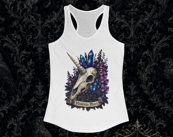 Momento Mori Unicorn Skull Womens Racerback Tank | Alternative Macarbe Witchy Gothic