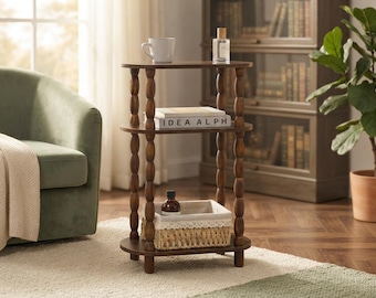 3 Tier Narrow Nightstand, Oval Side Table, Small Space End Table, Rustic Brown Bedside Table, Modern Wood Accent Table