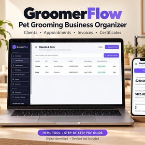Organizador de negócios para pet shops e serviços de banho e tosa, rastreador de agendamentos, gerador de faturas e certificados | Ferramenta HTML