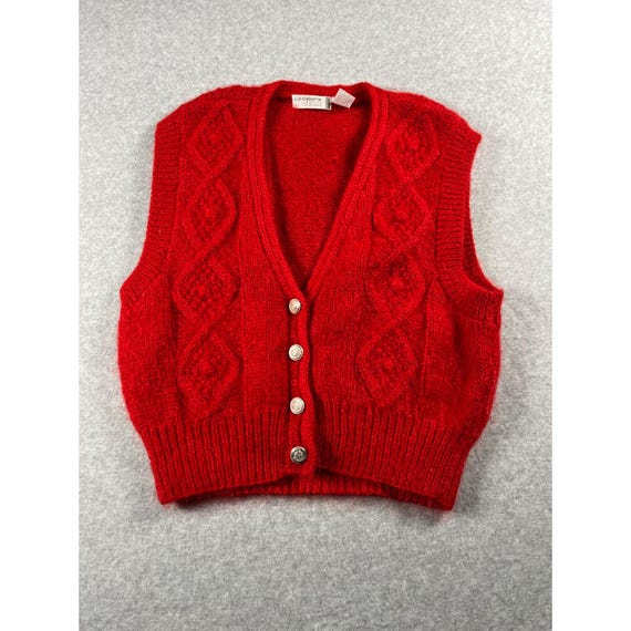 Liz Claiborne, VTG Liz Claiborne Mohair Blend Sweater Vest Women PM Red Cable Knit Fisherman