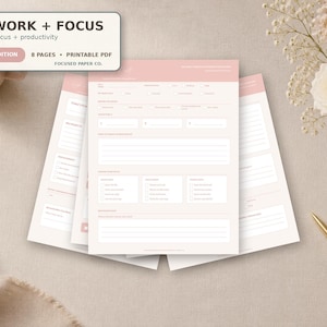 ADHD Work and Focus Planner, Blush Pink Printable Executive Function Worksheets, Productivity Planner