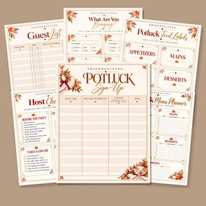 Planeringspaket för Friendsgiving-fester | Registrering, gästlista, meny, matetiketter (digital nedladdning)