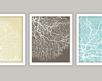 Sea Coral Art Print Set, Blue Brown & Cream - 5x7"