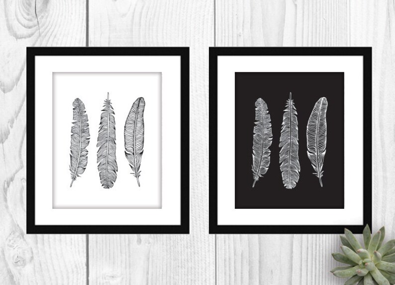 Black and White Native Feather Printable Art 8x10 2 - Etsy