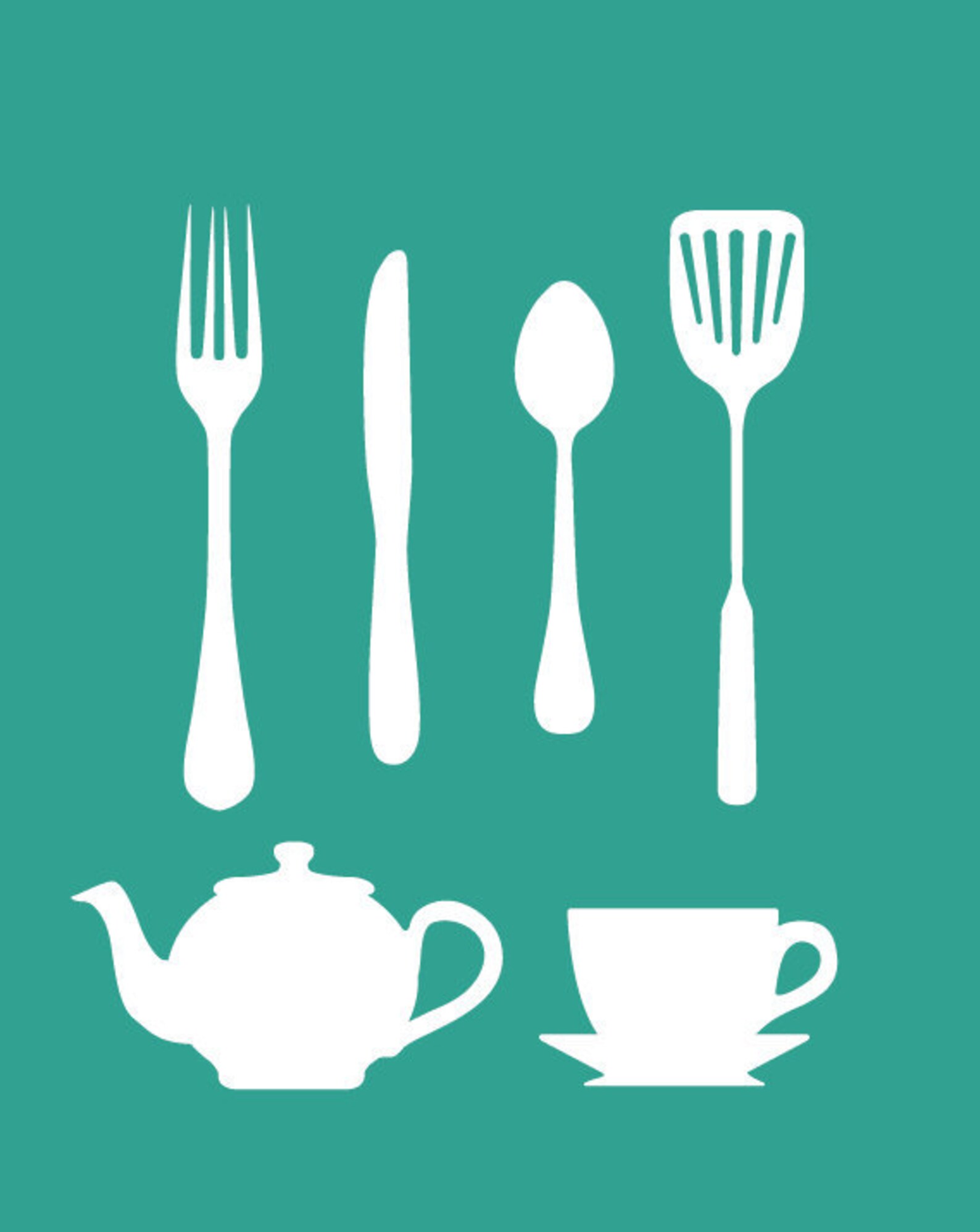 Kitchen Utensils Artwork Set Etsy