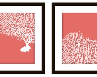 Two Pink Coral Nursery or Bathroom Fan Coral Art Printable's