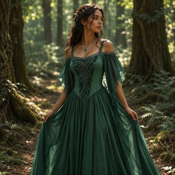Viking Wedding Dress Women Norse Medieval Gown Celtic Embroidered Renaissance Ren Faire Pagan LARP SCA Dress