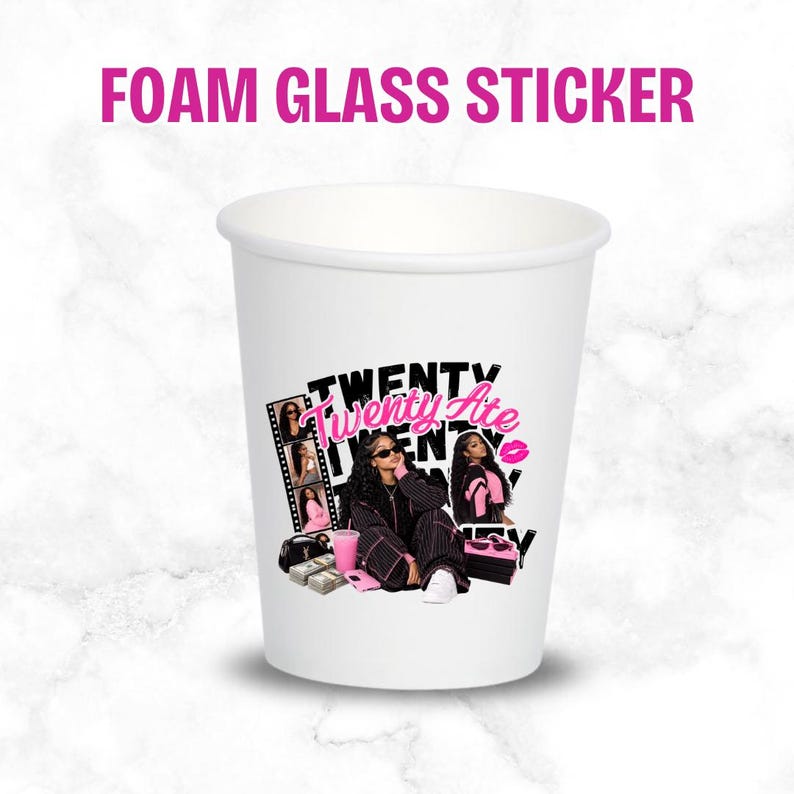 Pink Birthday Cup Sticker Template, Twenty Ate, 28, Girl Editable Shot ...