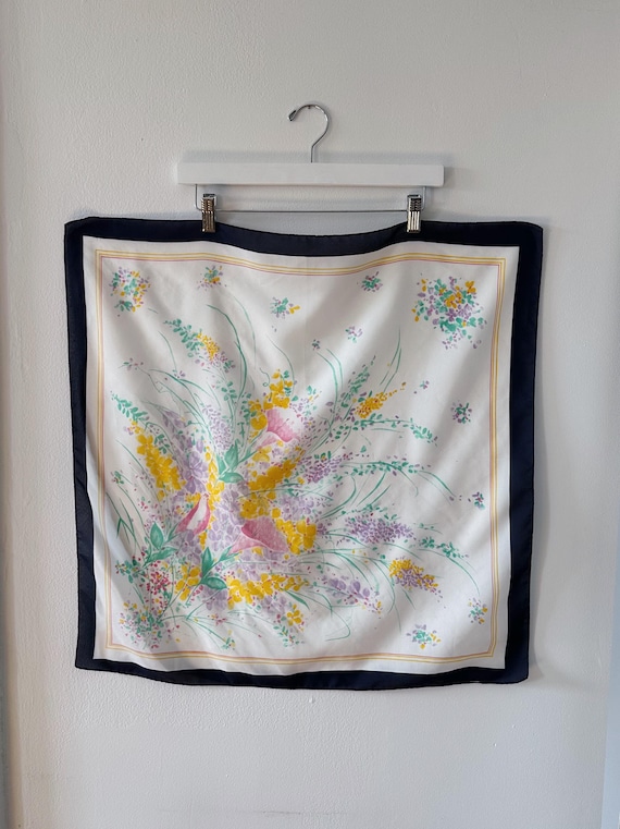 Vintage 80's Navy Framed Floral Scarf