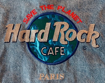 Vintage 1990s Hard Rock Cafe PARIS Denim Jacket / Jean Jacket / Trucker Jacket sz. M.