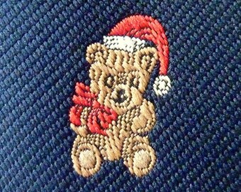 Vintage Cape Cod Neckwear "CHRISTMAS TEDDY BEARS" on Navy Blue Christmas Holiday Trad / Ivy League Emblematic Club Neck Tie.