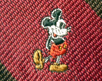 Vintage J.G. Hook for DISNEY "Mickey Mouse" Brown & Red Repp Stripe Trad / Ivy League Emblematic Embroidered Club Neck Tie.  Made in USA.