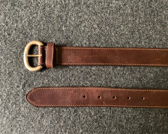 Vintage Eddie Bauer Brown Leather Trad / Ivy League Belt Size M | 28 or 30.  Made in USA.