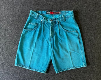 RARE Vintage 1990s TEAL Colored Levis Silvertab Silver Tab 100% Cotton PLEATED Denim Jean Shorts Jhorts Size 32.