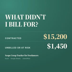 Scope Creep Tracker Spreadsheet for Freelancers | Change Requests, Unbilled Work and Client Profit | Excel & Google Sheets