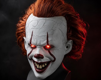 Latex clownmasker met LED-ogen, griezelig horrorclownmasker, volledig gezichtsmasker voor volwassenen (cosplay).