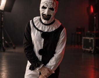 Clown Cosplay Costume Jumpsuit, Creepy Halloween Party Suit, Terrifier Mask Set