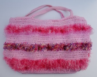 CROCHETED Bag, Purse, Tote or Carry-All   Silky pink Crocheted Bag