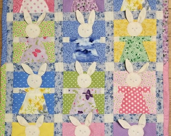 Bunny doll Quilt - Easter Doll quilt - Handmade Patchwork doll quilt for Easter