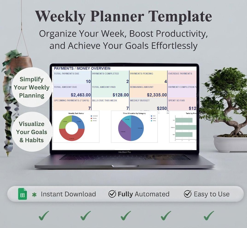 Google Sheets Weekly Planner Template | Excel Spreadsheet | to Do List ...