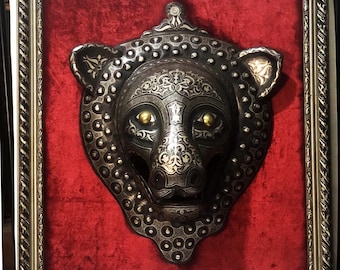 Antique Damascene Panther Mask Wall Art
