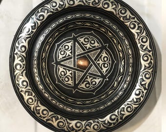 Medium Damascene Decorative Plate | Handmade Silver Inlay 30-cm
