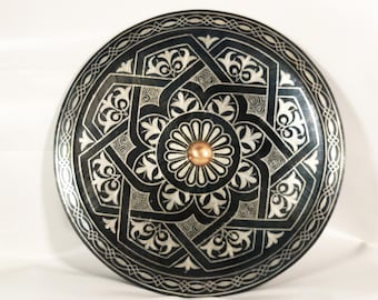 Moroccan Damascene Decorative Plate | Handmade Silver Inlay