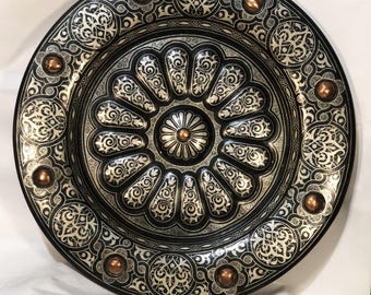Large Damascene Decorative Plate | 53 cm fully silver filled Accent Disc 1