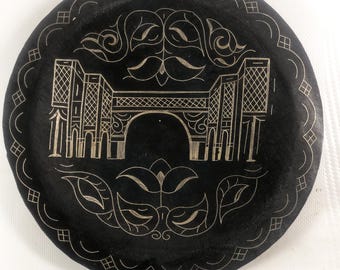 Damascene Decorative Plate | Geometric Silver Inlay 2-