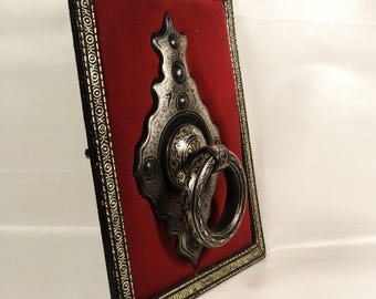 Vintage Damascene Door Knocker Wall Art, Handmade Silver