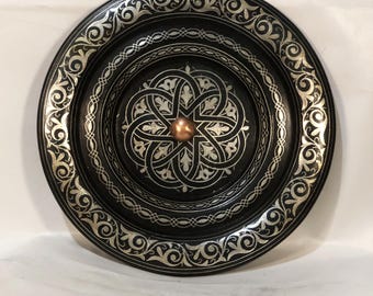 Medium Damascene Decorative Plate | Handmade Silver Inlay 30cm
