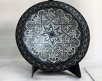 Damascene Decorative Plate | Handmade Silver Inlay Wall Art,
